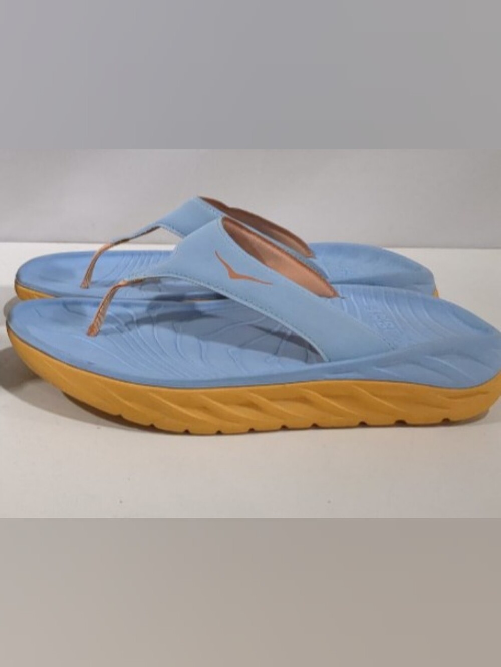 Hoka Ora Recovery Light Blue and Orange Thong Sandals Size M9 W11 - Picture 3 of 5